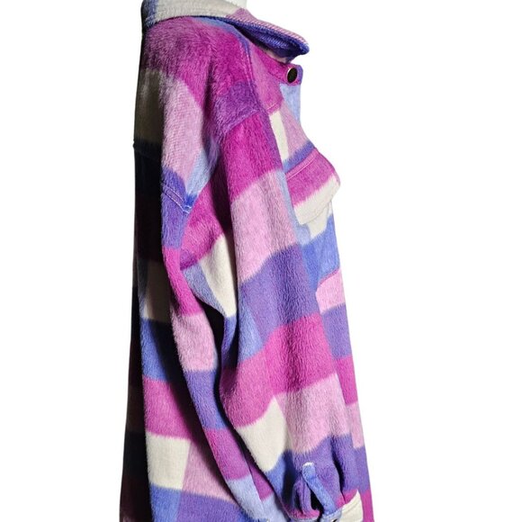 Maurices XL oversized bright violet and fuchsia pink plaid Shacket - Picture 7 of 9